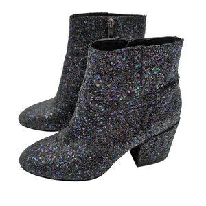 ASH Egoiste Glitter Ankle Boots Black Sparkle Block Heel Booties EU 39 US 9